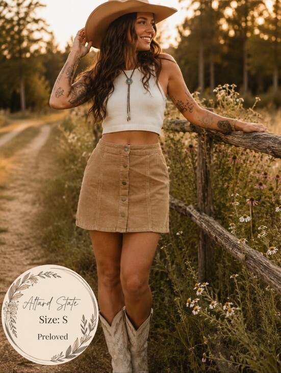Altar'd State Dresses & Skirts - Altar'd State Tan Corduroy Button Front Mini Skirt | Size S